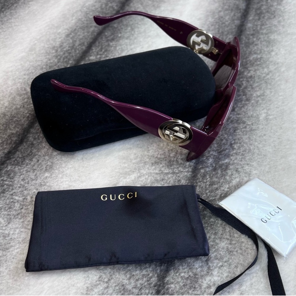 Gucci GG Logo Luxury Chocolate Brown Square Sunglasses GG1022S - Picture 6 of 11